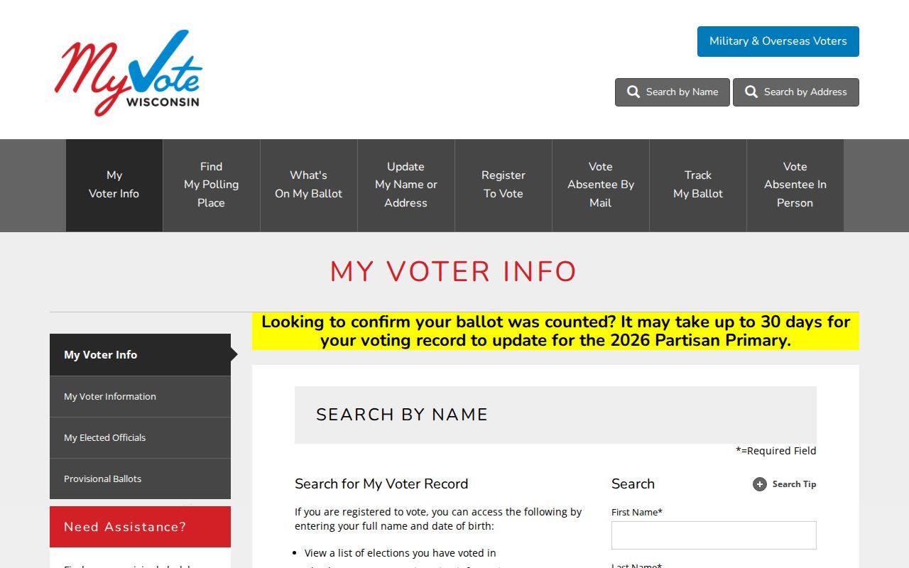 Milwaukee resident lookup through MyVote Wisconsin name fields